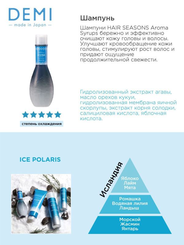 Demi HAIR SEASONS Aroma Syrups ICE POLARIS Shampoo Шампунь Полярная звезда 250 мл — изображение 4