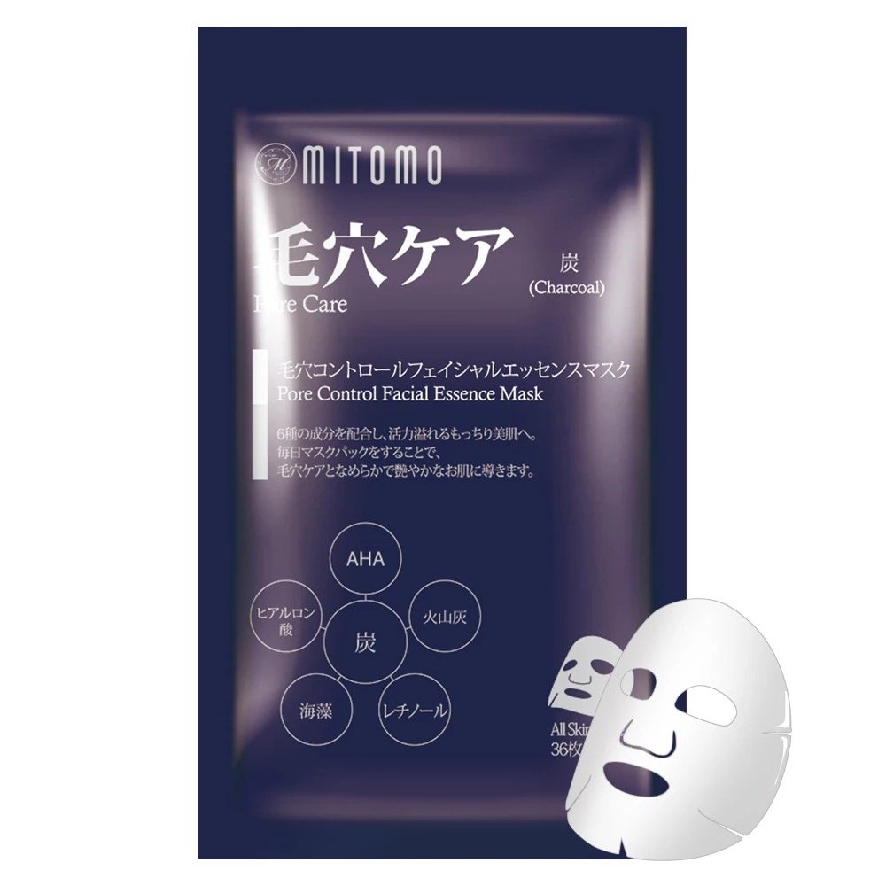 MITOMO PORE CONTROL FACIAL ESSENCE MASK CHARCOAL / тканевая маска с углем - 36 шт