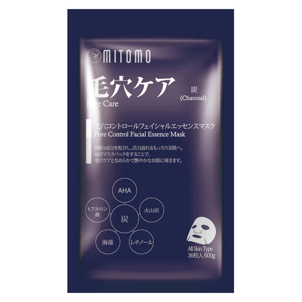 MITOMO PORE CONTROL FACIAL ESSENCE MASK CHARCOAL / тканевая маска с углем - 36 шт — изображение 2