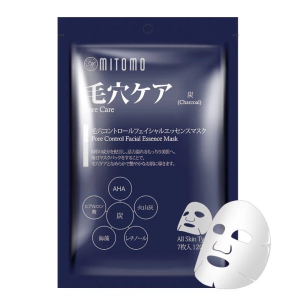 MITOMO PORE CONTROL FACIAL ESSENCE MASK VOLCANIC / тканевая маска с вулканическим пеплом - 7 шт