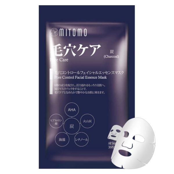 MITOMO PORE CONTROL FACIAL ESSENCE MASK CHARCOAL / тканевая маска с углем - 36 шт