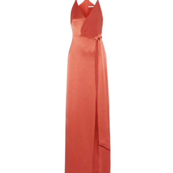 Атласное красное вечернее платье Halston Heritage - 14 L — изображение 4