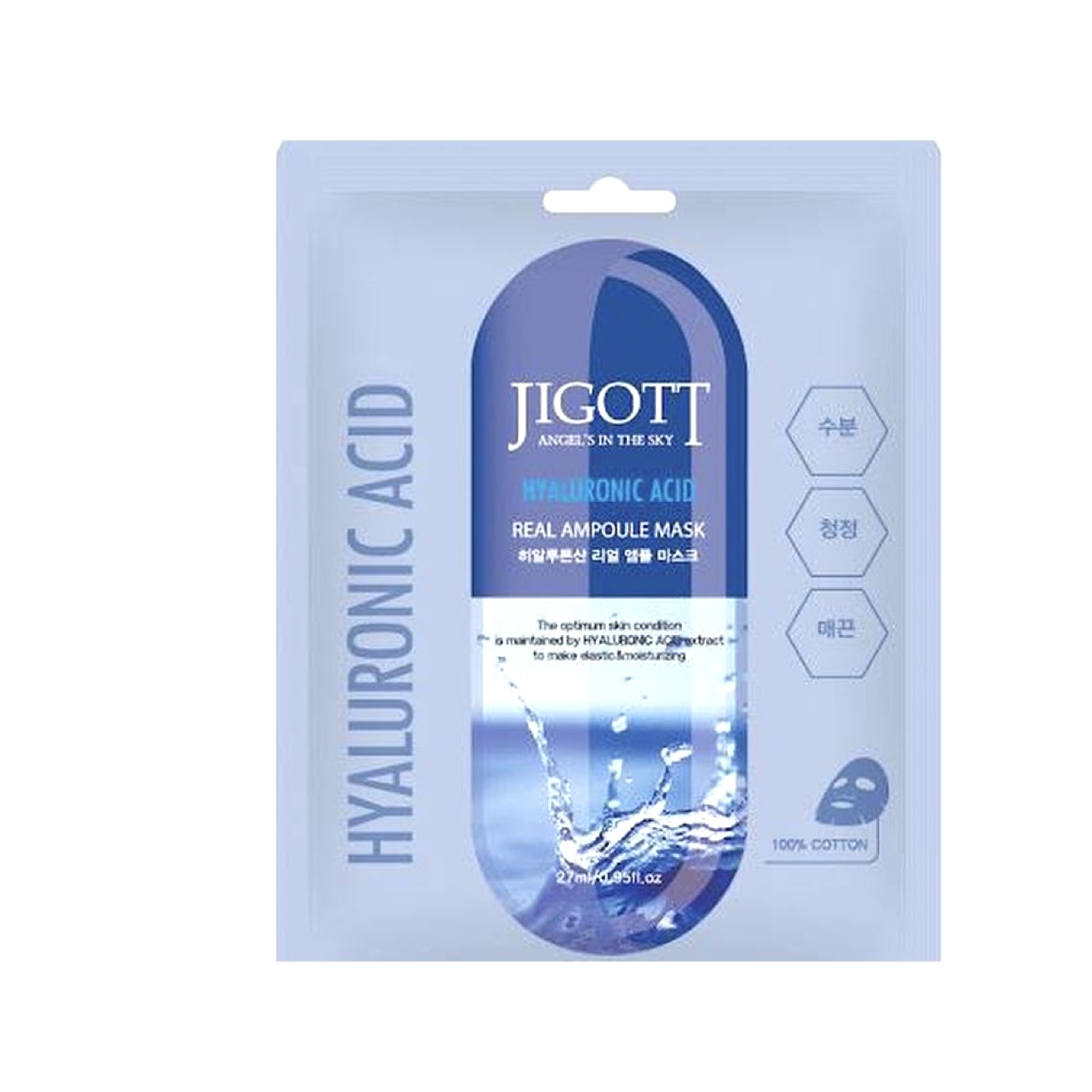 Jigott Тканевая маска для лица гиалуроновая кислота Hyaluronic ACID Real Ampoule Mask 1 шт
